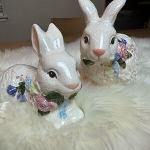 Floral Ceramic Bunny Figurines